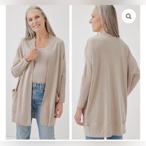 PACT AIRPLANE OPEN CARDIGAN TAN ORGANIC SWEATER XS/S